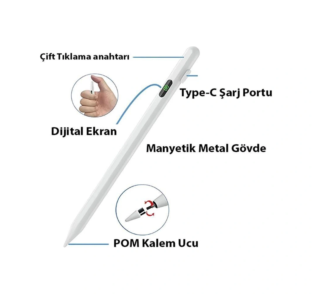 Dijital Göstergeli Universal Kapasitif Stylus Windows Android Apple Uyumlu iOS Tablet Dokunmatik Kalem