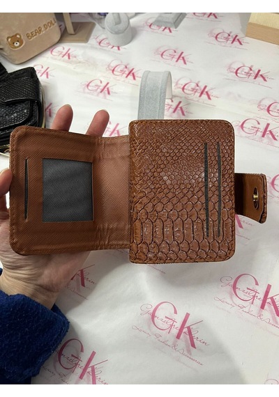 Gk Gamzelirenklerim Luxury Fashıon&accessorıes Yılan Derisi Mıknatıslı Lüx Cüzdan Suni Deri Taba