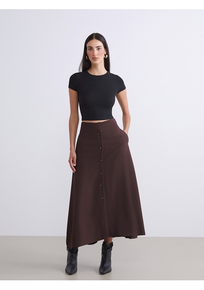 Lcwaıkıkı Classic Kahverengi Loose Fit A Kesim Müslin Etek
