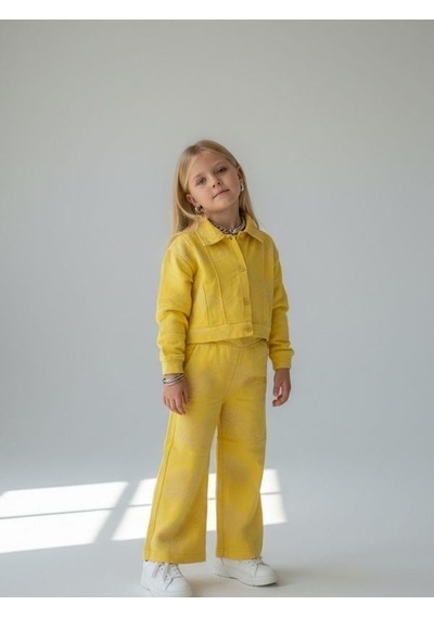 Zekids Kız Çocuk Çiçek Desenli Dokulu Tasarım Ceket-16896 Sarı