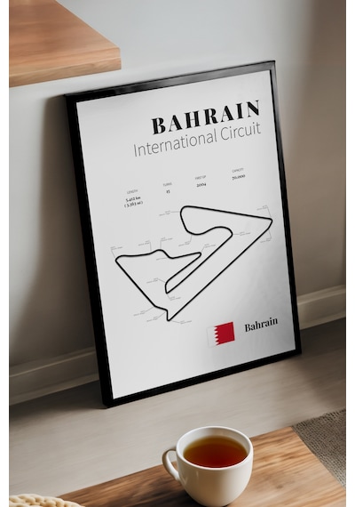 Bahrain Formula 1 Siyah Ahşap Çerçeveli Poster, Dekoratif Harita Duvar Tablosu