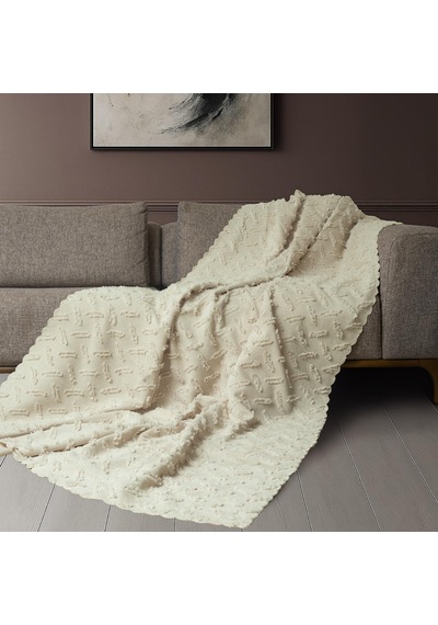 Ponela Koltuk Örtüsü Kaymaz Bohem Punch Kabartmalı 3 Boyutlu 175x350 Cm X- Large Kaymaz, Krem