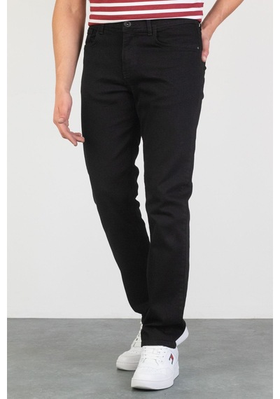 HLT Jeans Erkek Siyah Yıkamalı Regular Fit Boru Paça Likralı Jean Kot Pantolon Oscar