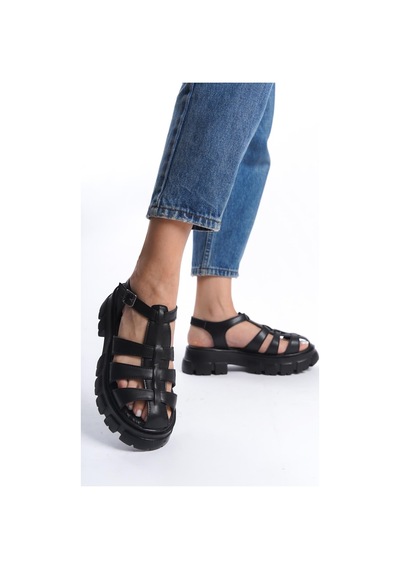 Preshley Kadın Petra Siyah Yüksek Taban Kafes Model Sandalet 950