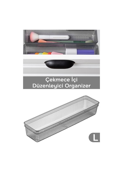 Modüler Çekmece İçi Düzenleyici - Banyo Makyaj Takı Organizer Ofis Düzenleyici 30,7 X 7,8cm Antrasit