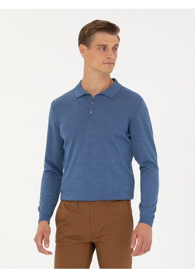 Cacharel Koyu Mavi Slim Fit Polo Yaka Basic Triko Kazak Cacharel Koyu Mavi Slim Fit Polo Yaka Basic Triko Kazak