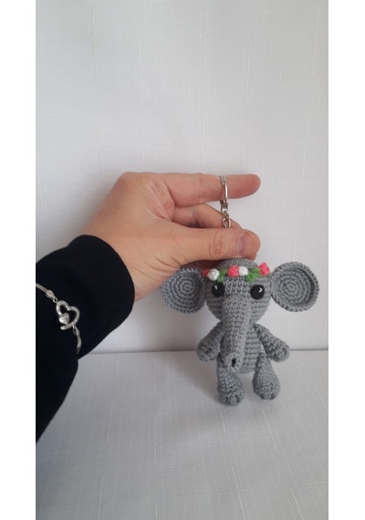 Amigurumi Çiçekli Fil Anahtarlık