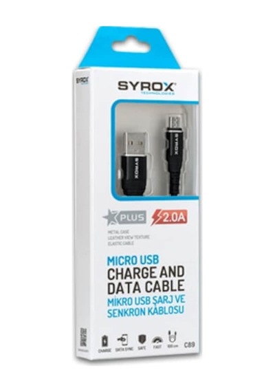 Syrox Micro Usb Data Şarj Kablosu 1M 2A C89 (Android Uyumlu)Siyah (503525393)
