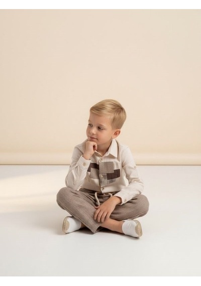 Zekids Erkek Çocuk Desenli Tasarım Pantolon-17181 Kahverengi