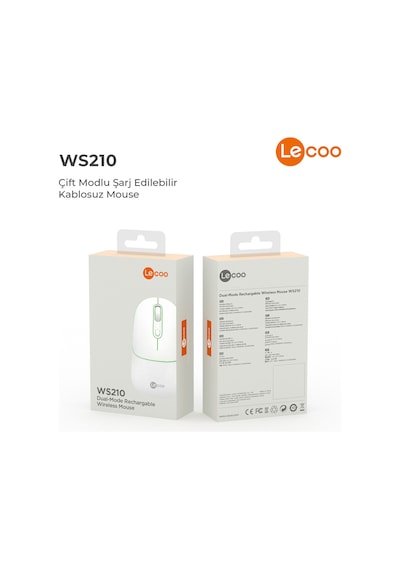 Lecoo WS210 Kablosuz 1600DPI 6 Tuşlu Çift Modlu RGB Şarj Edilebilir Sessiz Mouse