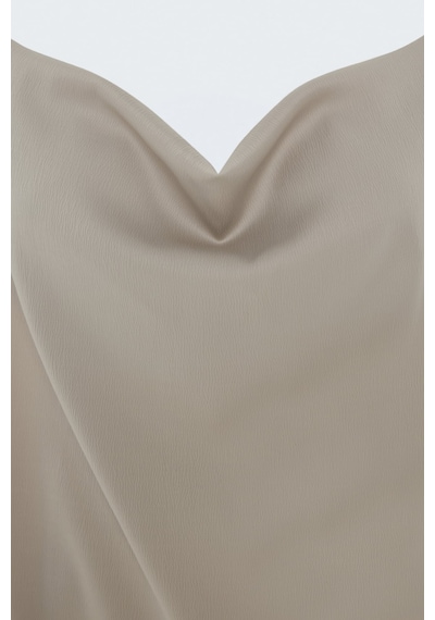 Sateen Degaje Yaka Saten Bluz - Koyu Bej-137795