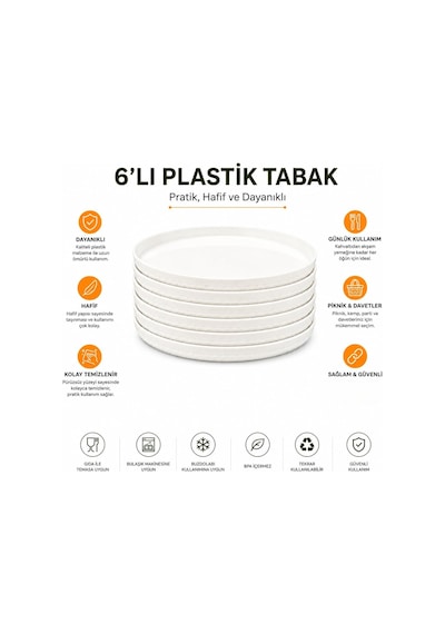 6 Lı Plastik Tabak Seti, 23,5 Cm Kırılmaz Ve Tekrar Kullanılabilir Servis Tabağı, Piknik Kamp Mangal Barbekü Parti Ve Günlük Kullanım İçin Hafif Tabak Çok Renkli