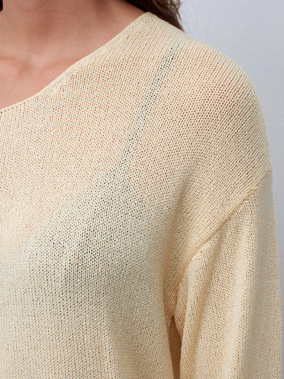 Dilvin 10706 Oval Yaka Dökümlü Kazak-açık Sarı Açık Sarı