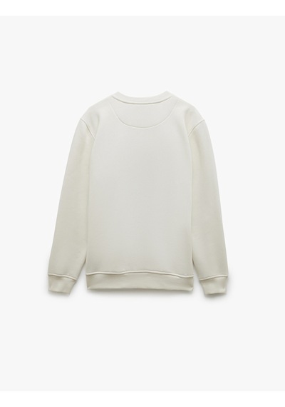 Koton Pamuklu Uzun Kollu Bisiklet Yaka Erkek Basic Sweatshirt Beyaz 6wam70017mk Beyaz