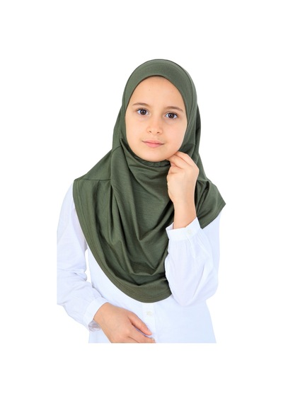 Modish Group Kız Çocuk Hazır Başörtüsü Pratik Penye Şal Tesettür Giyim Haki