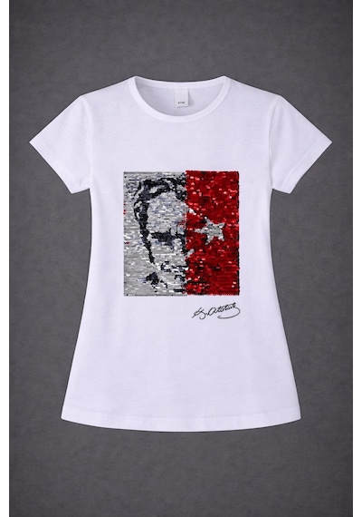 Dıgıl Kids Atatürk Ve Türk Bayrağı Motifli Kız Çocuk T-shirt Beyaz