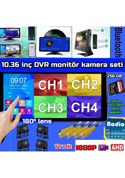 Dokunmatik Usb Mp5 Fm Dvr Ekran Ve 4 Ad Ahd180 Derece Kamera Seti