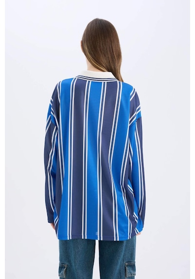 DeFacto Coool Oversize Geniş Kalıp Polo Yaka Baskılı Forma Kumaşı Uzun Kollu Tişört E5373AX25SPNV241