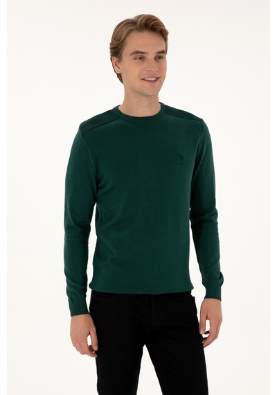 U.S. Polo Assn. Erkek Slim Fit Bisiklet Yaka Yeşil Basic Kazak 50307779-VR054 U.S. Polo Assn. Erkek Slim Fit Bisiklet Yaka Yeşil Basic Kazak 50307779-VR054