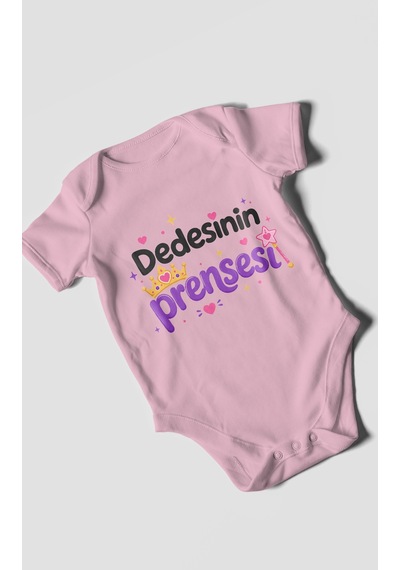 Morivokids Dedesinin Prensesi Kısa Kollu Bebek Body %100 Pamuk Koyu Pembe