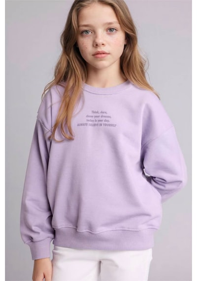 Defacto Relax Fıt Bisiklet Yaka Baskılı Sweatshirt Kız Çocuk E6782a826sppr308 Mor-pr308