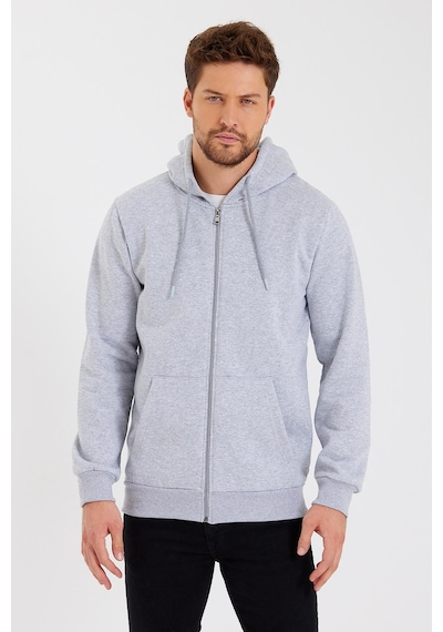 Comeor Kanguru Cepli Kapüşonlu Fermuarlı İçi Pamuklu Erkek Sweatshirt Gri