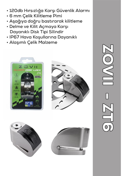 Zt6 Gri 120 Db Alarmlı Motosiklet Disk Kilidi Ip67, Su Geçirmez, Çelik Güvenlik Kilidi Disk Kilidi