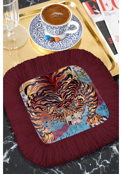 Egzotik Kaplan Motifli Saçaklı Sunum Peçetesi - Canlı Bohem Kırmızı Berceste Bardak Altlığı Mendil Pastel Karamel Egzotik Kaplan Motifli Saçaklı Sunum Peçetesi - Canlı Bohem Kırmızı Berceste Bardak Altlığı Mendil Pastel Karamel