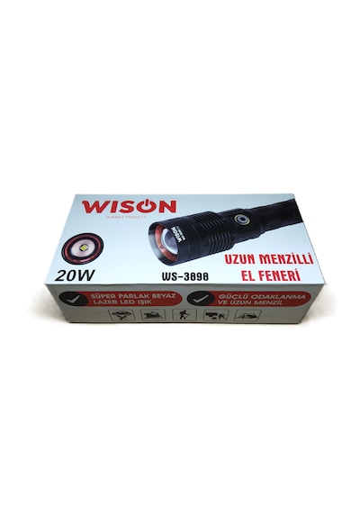 Wıson 20 W Uzun Menzil El Feneri Siyah