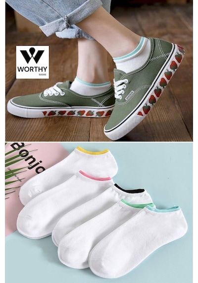 Worthy Socks 5'li Koton Kadın Beyaz Patik Çorap