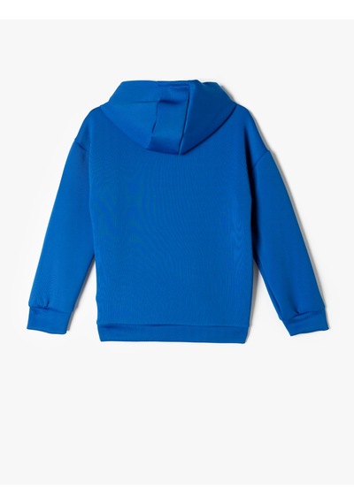 Koton Kapşonlu Sweatshirt Kanguru Cepli Uzun Kollu Saks 5wkb10289tk Saks Mavi