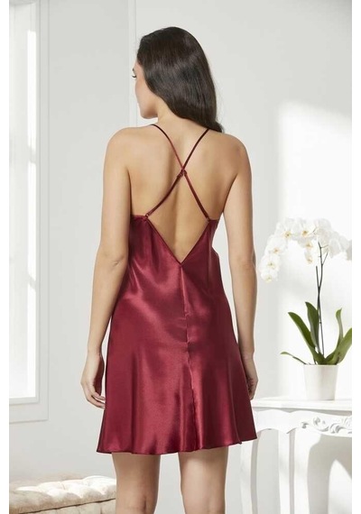 Pierre Cardin Saten Dantelli Gecelik Sabahlık Takım 4280 Bordo 001