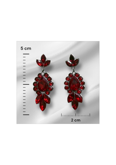 Lunara Kristal Taşlı Küpe - Gelin Kına Günlük Kullanım Kırmızı - 726451609 Kırmızı