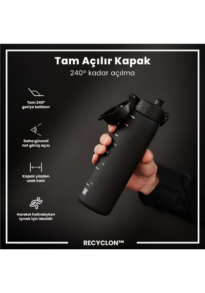 Ion8 - İnce Suluk - Siyah - 500 Ml - Sızdırmaz - Bpa İçermeyen