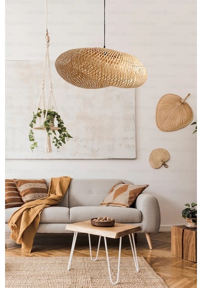 Bohem Bambu Elips Sarkıt Avize Lamba 60cm - Iskandinav, Modern, Bohem, Rattan Aydınlatma Bambu