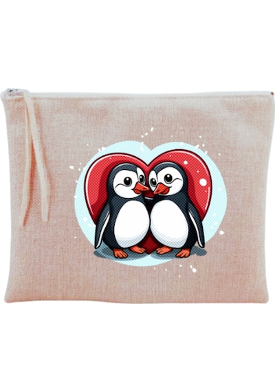 Kalpli Penguen Baskılı Makyaj Çantası
