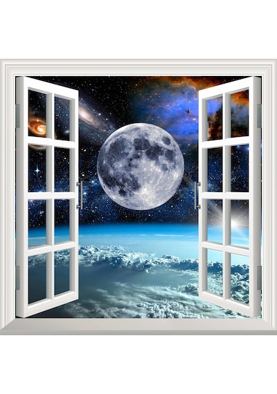 Pencere Poster Duvar Kağıdı Uzay Manzarası 2 Yapışkanlı Sticker