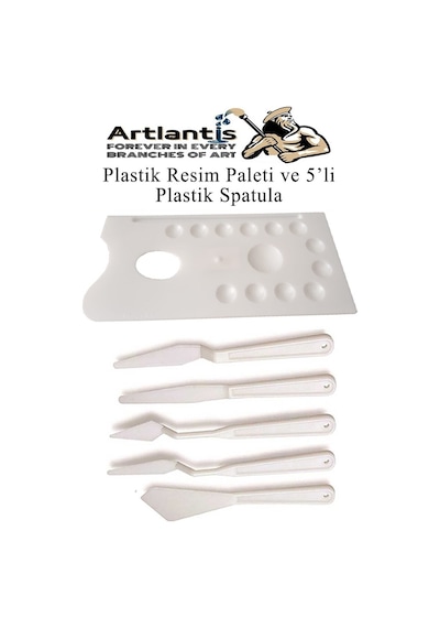 Plastik 13 Hazneli Resim Paleti 5 Li Plastik Spatula Ve Resim Fırçası 1 Paket Ressam Paleti Sanatsal Esnek Palet Bıçağı