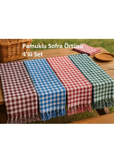 4 Adet Pöti Kare Sofra Örtüsü, Masa Örtüsü Saçaklı 170x170 Renkli