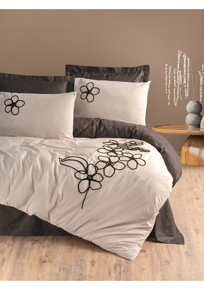 Cotton Box Nakışlı Ranforce Çift Kişilik Nevresim Takımı Panos Kahve Kahverengi
