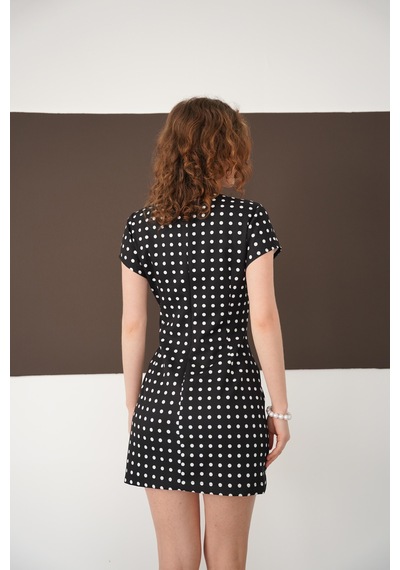 Verymoda Puantiyeli Saten Elbise D2978 Siyah
