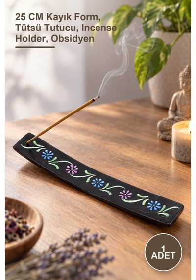1 Adet Obsidian Taşı Kayık Tütsülük 25 Cm Kayık Form, Tütsü Tutucu, Incense Holder, Obsidyen