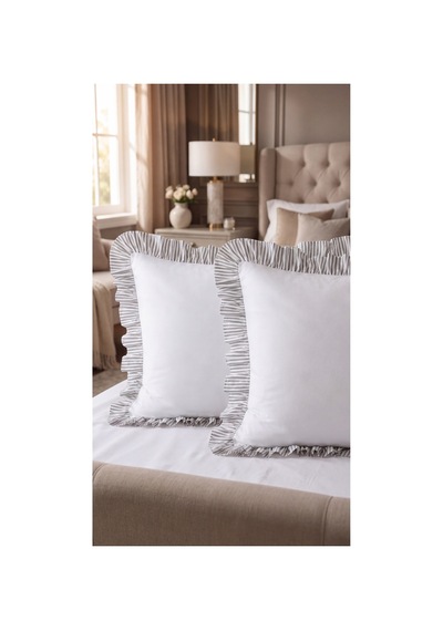 2'li Pamuklu Kumaş Çizgili Fırfırlı Yastık Kılıfı50x70 Cm Gri - 905308848 Gri