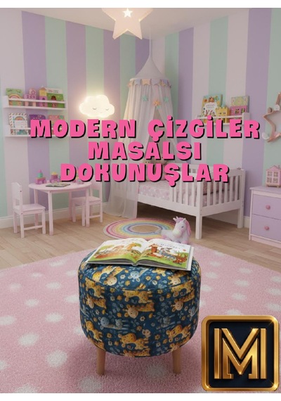Zürafa Puf Trend Puf F Koltuk Puff Bench Dekoratif Bohem Doğal Gürgen Ayak Çocuk Odası Tabure Çok Renkli