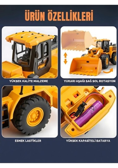 1/22 Ölçek Rc Kontrollü Şarj Edilebilir Şantiye Ekskavatörü - Sis Püskürten, Aydınlatmalı Melodili Realistik Mini İnşaat Aracı