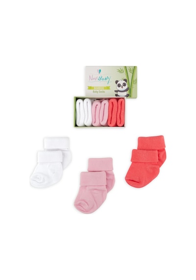 Novibaby 3'lü Bambu Yenidoğan Bebek Çorap I Rose I 0-6 ay "Karışık Renkli"