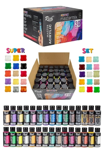 Rich Mastermix Akrilik Boya 60 Cc Süper Set 30 +boya Sanat Seti Fırça Karışık Renk