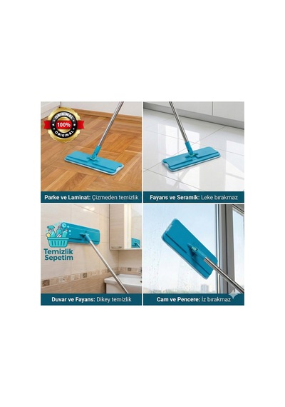 Çift Hazneli Tablet Mop Temizlik Seti +3 Yedek Mop