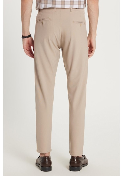 Tudors Erkek Slim Fit Dar Kesim Chino Yandan Cepli Pamuklu Taş Pantolon-35720 Taş