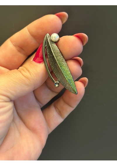 5 x 2 CM Çelik Yaprak Broş Yaka İğnesi Giyim Aksesuarı Füme